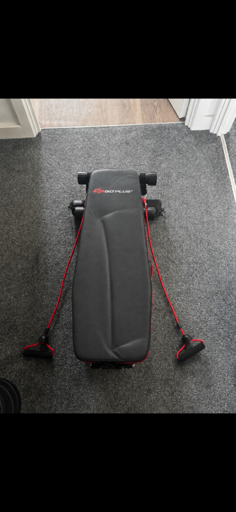 GO PLUS Adjustable Weight Bench with Resistance Bands – Good Condition