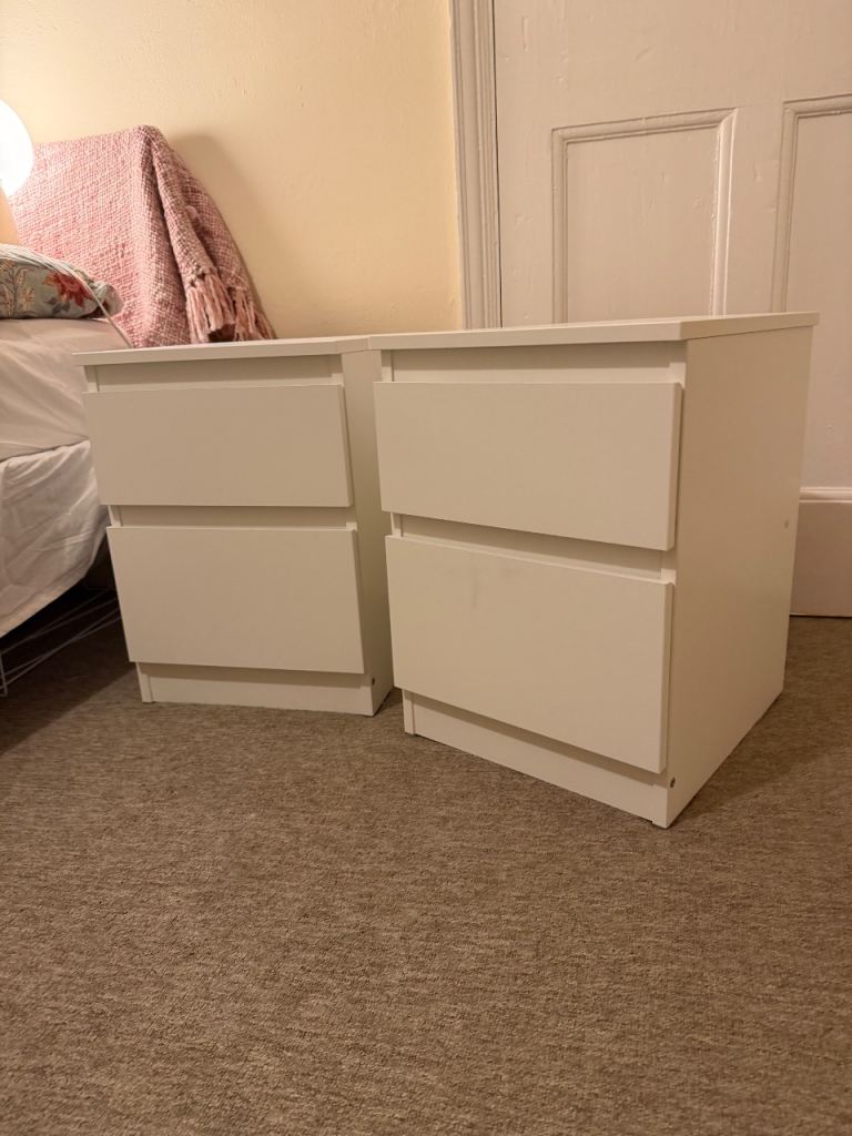 2 ikea white bedside tables 
