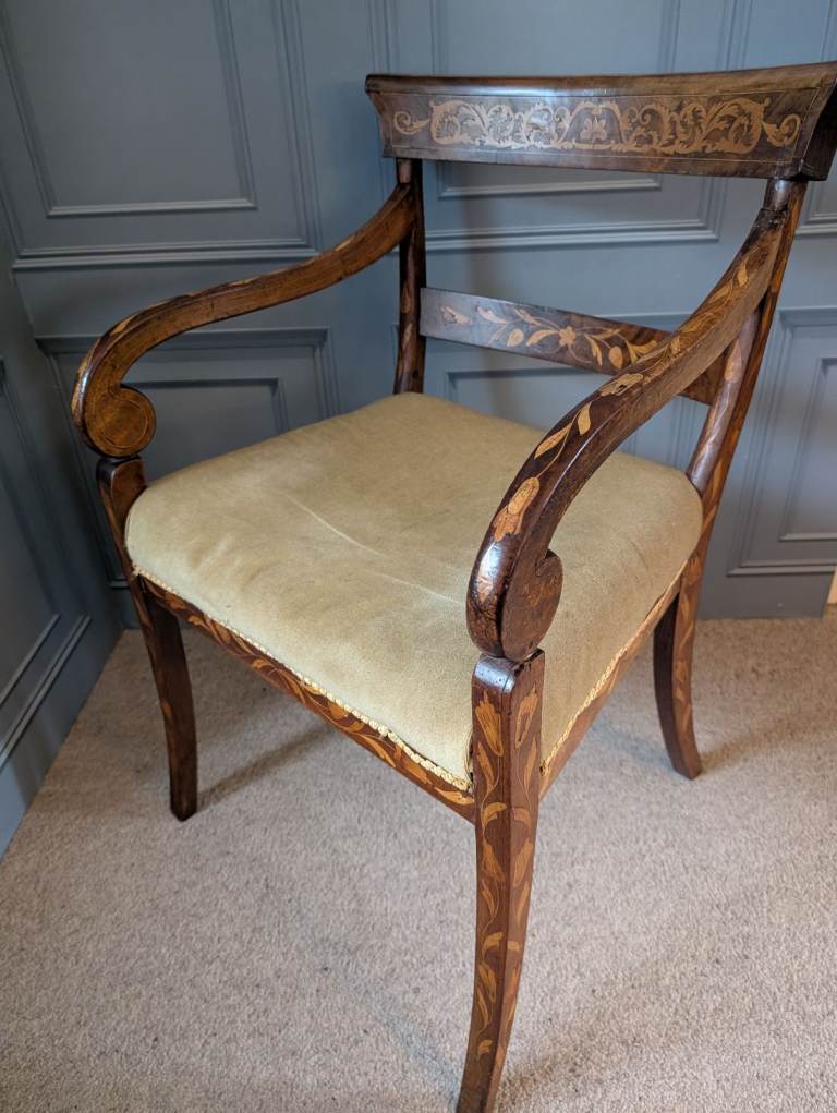 Antique Dutch marquetry empire style armchair 