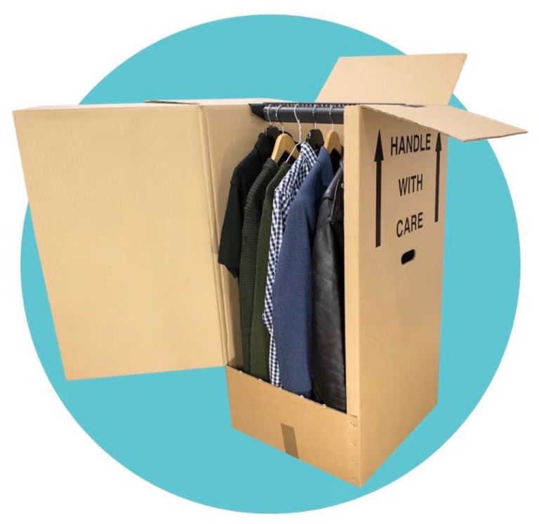 Cardboard Wardrobe Box (20x18x38in) - Heavy Duty & Portable Hanging Garment Carrier with Hanger Rail