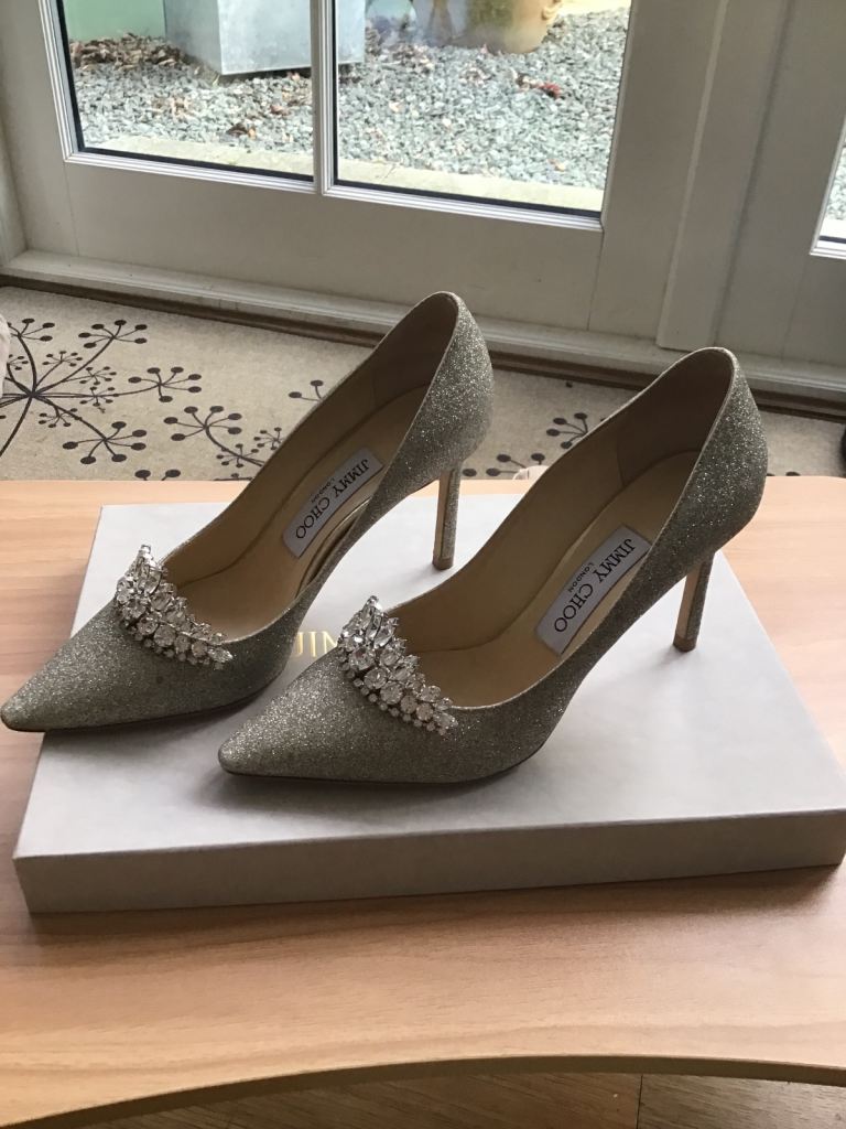 Jimmy Choo Romy 85 Heels – Platinum Ice Crystal – Size 35.5 – Worn Once