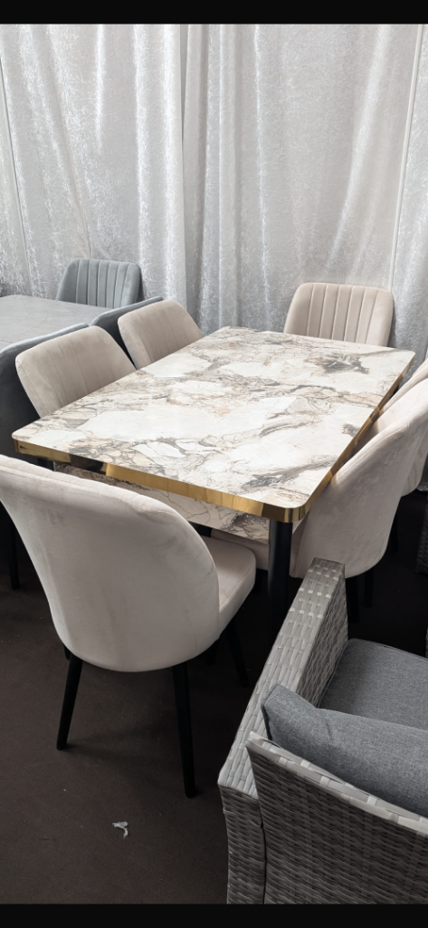 Luxury 6 Seater Extendable Marble Effect Dining Table & Chairs – 3 Colours