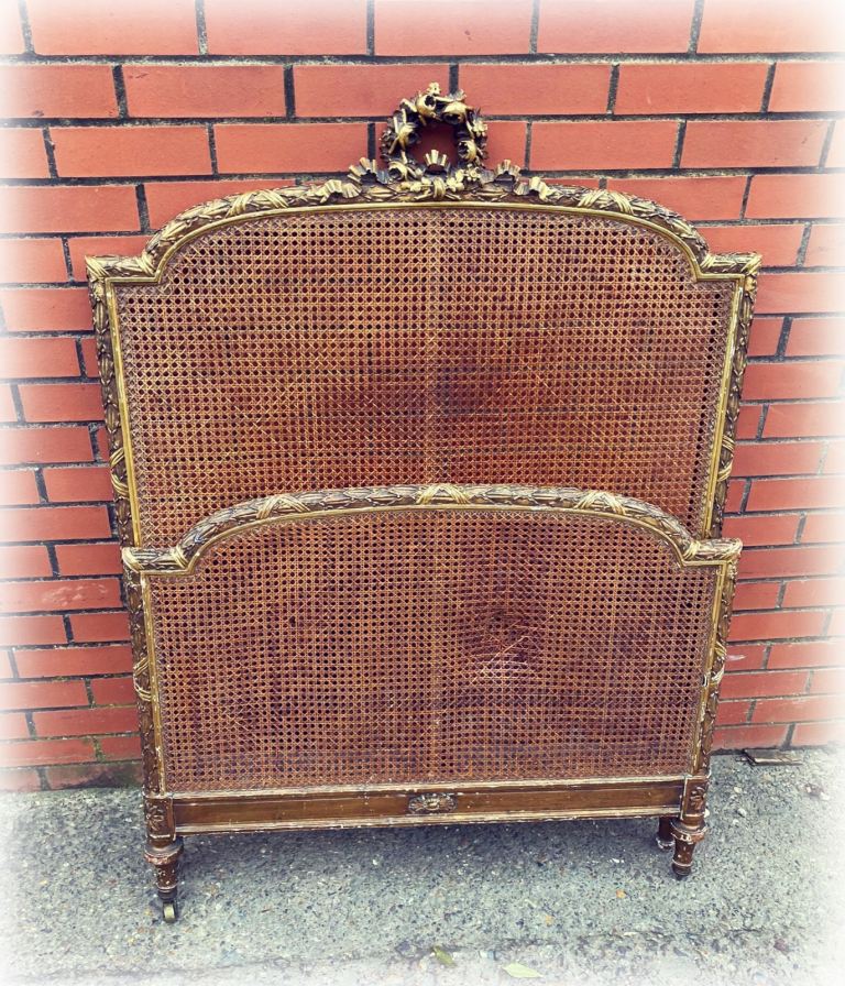 Decorative French vintage bergère single bed ends 