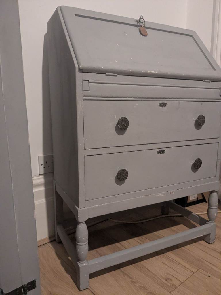 Vintage Style Wooden Bureau Desk – Grey Paint