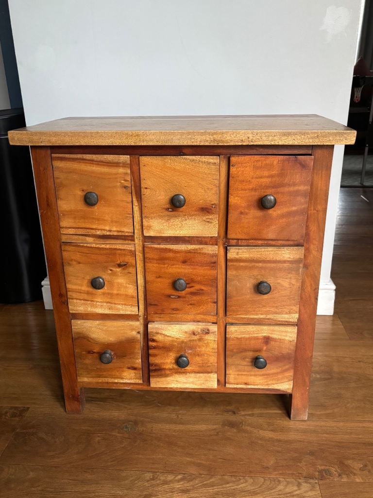 Solid Wood 9-Drawer Cabinet – Rustic / Storage Chest