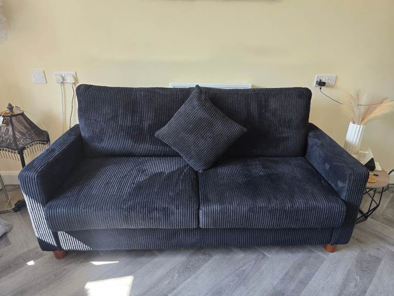Black Corduroy Two-Seater Sofa – Good Condition