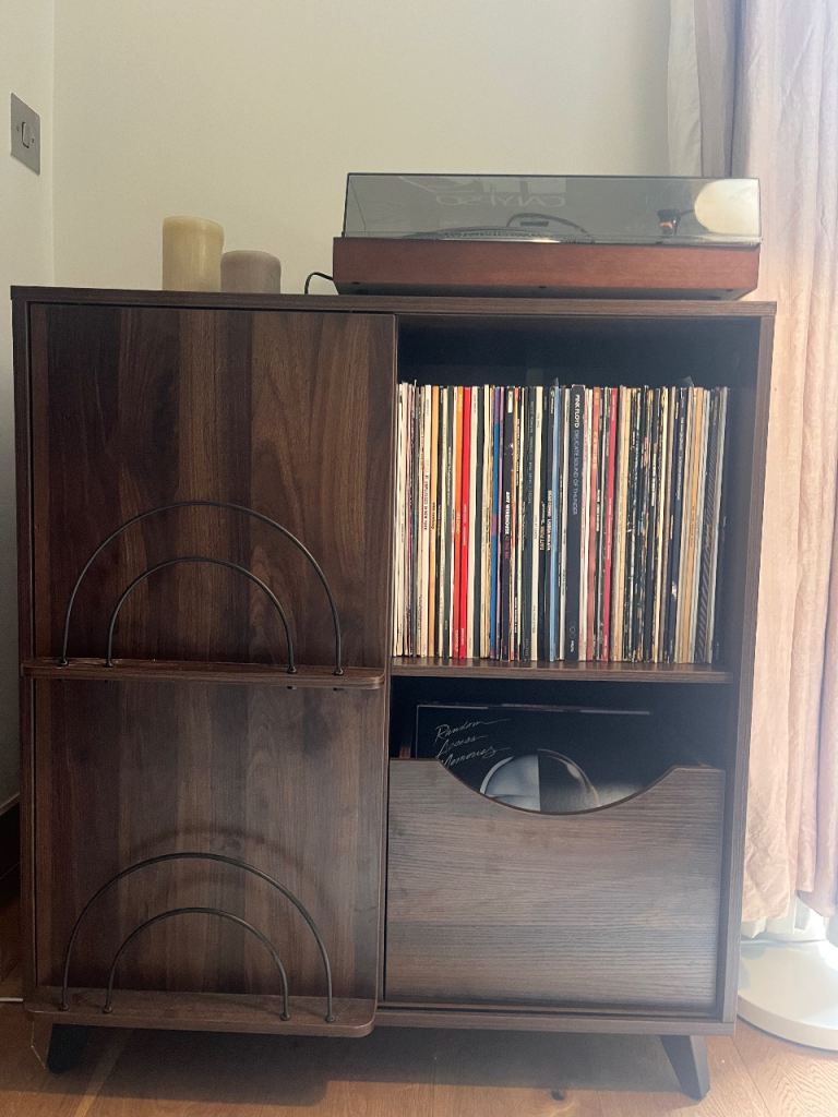Wooden Record Storage Cabinet with Turntable Space - Good Condition