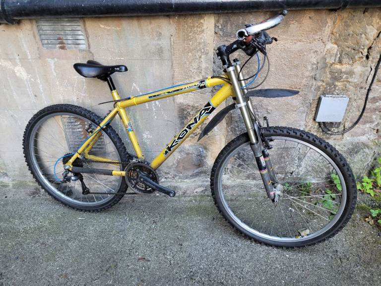 Swap for a racer - Kona Mountain Bike with Rockshox triple clamp forks. – Yellow, Fair Condition