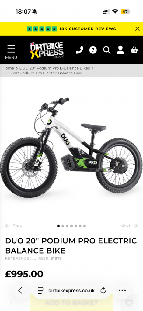 image for Brand new still boxed 20 inch Podium Pro electric balance bike 
