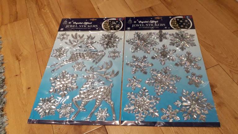 Set Of 2 Crystal Effect Jewel Christmas Window Stickers.