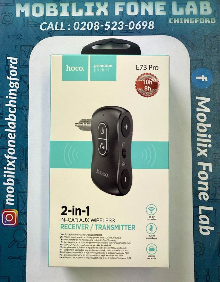 Hoco E73 Pro 2-in-1 Wireless Car AUX Receiver & Transmitter with Bluetooth 5.0