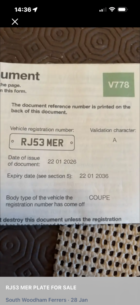 Private number plate. RJ53 MER