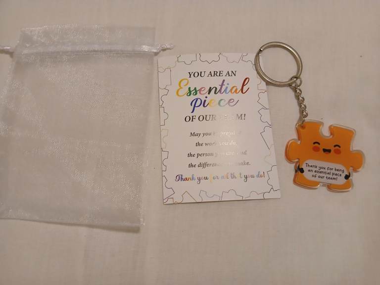 New Orange Puzzle Piece Keychain with Thank You Card