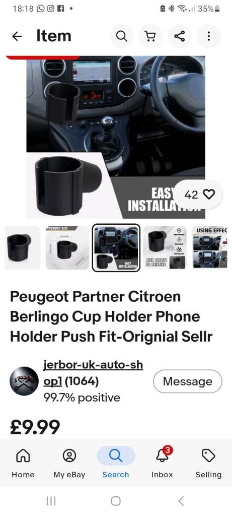 Peugeot Partner Citroen Berlingo Cup & Phone Holder