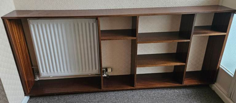 Dark wood shelving
