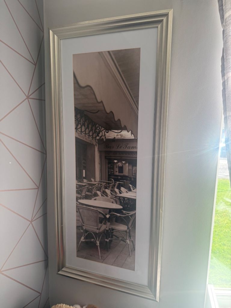 Framed Cafe de France Wall Art – Silver Frame, Good Condition