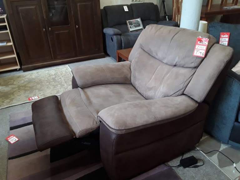 Brown ELECTRIC suede & leather recliner armchair Low Cost Moves 2nd Hand Items STALYBRIDGE SK15 3DN