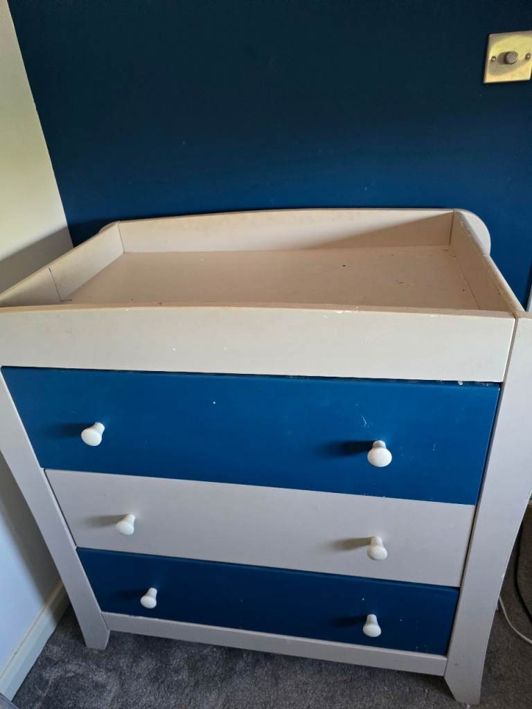 Baby Changing Table with Drawers – Blue upcycled and White