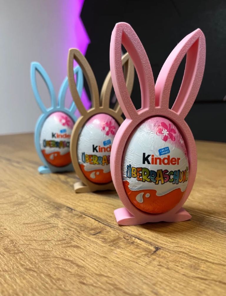 Set of 3 Kinder Bunny Holder – 3D Printed – Easter Gift / Chocolate Stand (Chocolate Not Included)