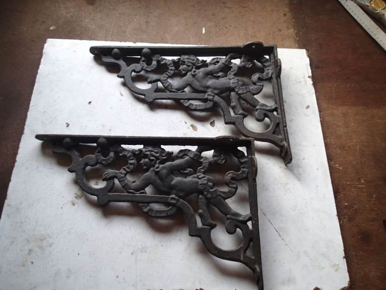 Victorian Iron Cistern Shelf Brackets Holders Wall Bracket Shelving Cherub
