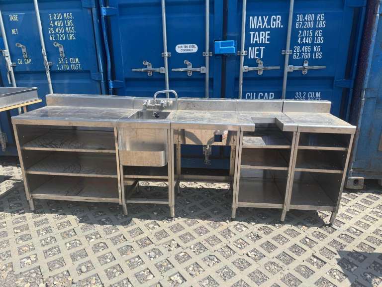 Stainless Steel Commercial Kitchen Sink Unit with Shelving