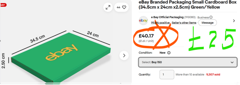 147 x Genuine eBay Branded Small Cardboard Postal Boxes – NEW – £25 the lot