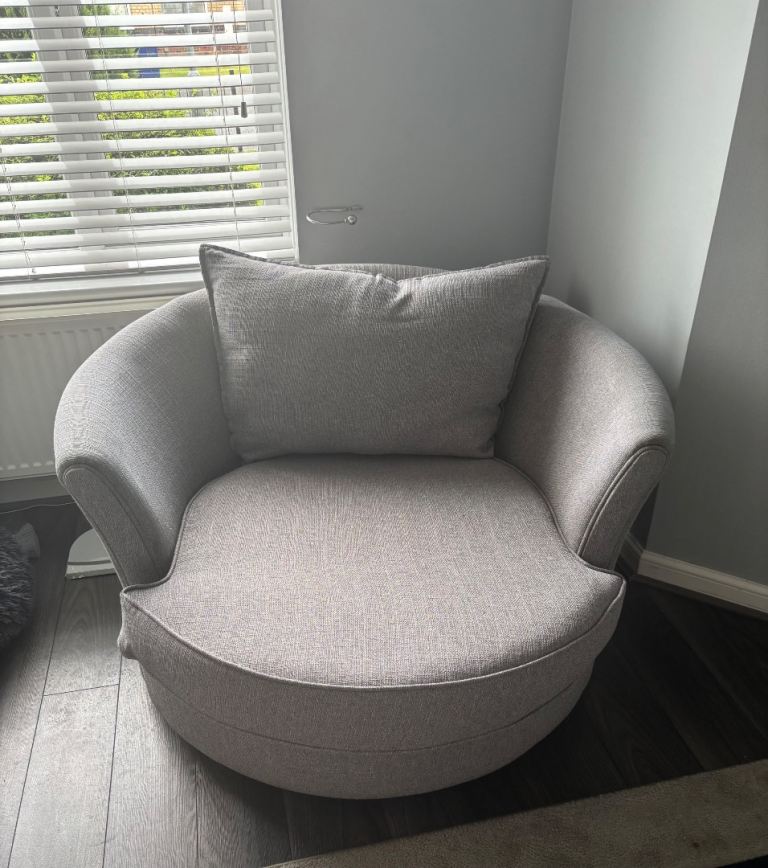 Light Grey Swivel Cuddle Chair with Cushion