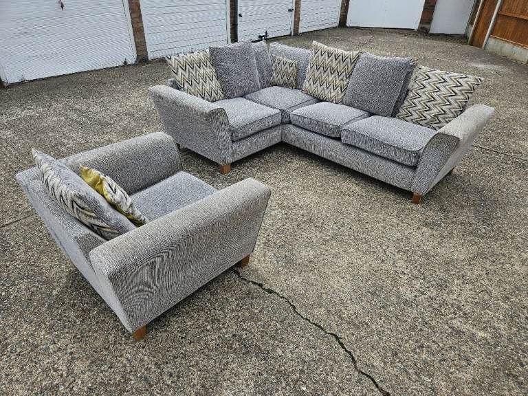 SCS AURORA GREY L Shape Corner Sofa w Matching Armchair ***DELIVERY AVAILABLE***