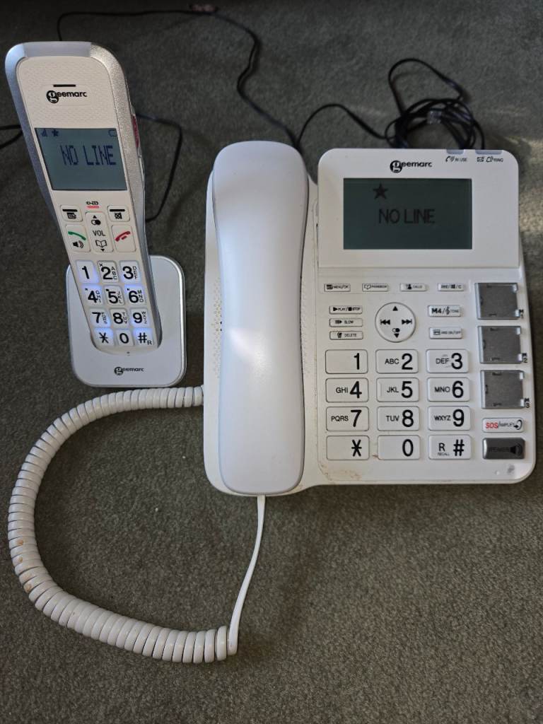 Geemarc Corded & Cordless Phone Set – White, Good Condition