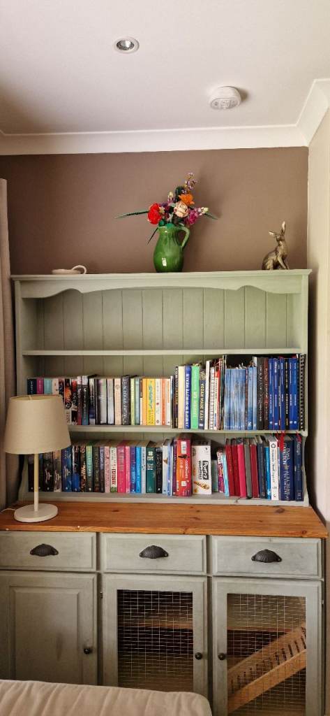 Upcycled solid pine hutch dresser converted into spacious rabbit or small animal hutch.