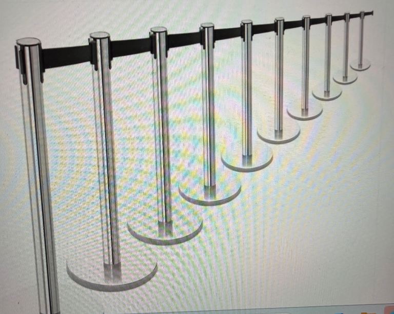 Retractable Polished Stainless Steel Belt Barriers / Queue Poles - Good Condition