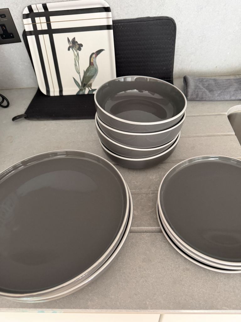 Stylish Grey Dinner Set – Plates and Bowls