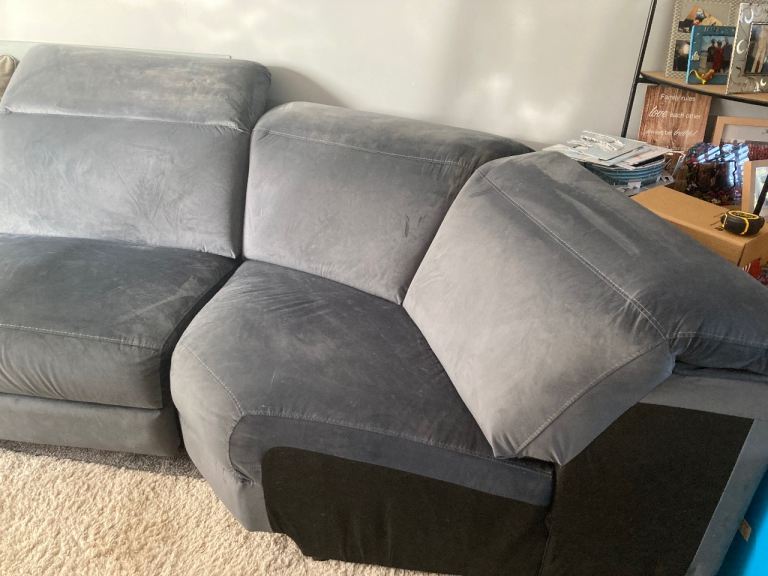 Grey Velvet Corner Sofa – Good Condition