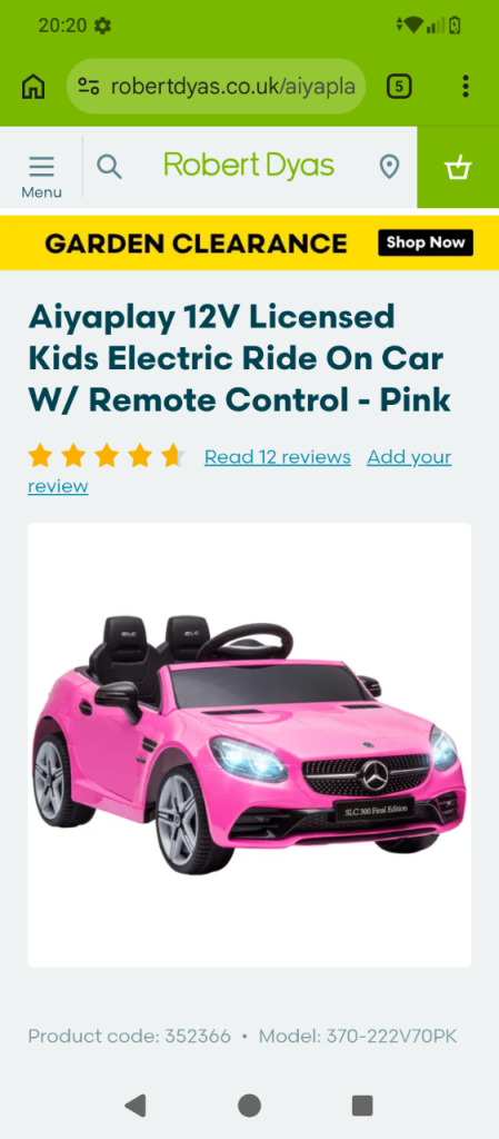 Kids electric pink Merc car 
