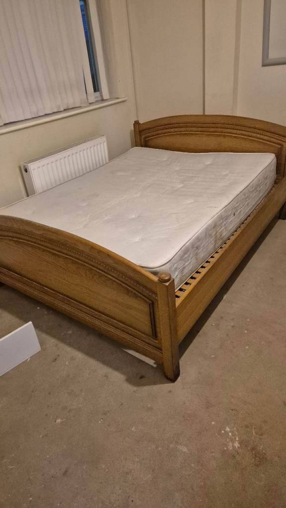 Wooden Double Bed Frame with Mattress – Good Condition