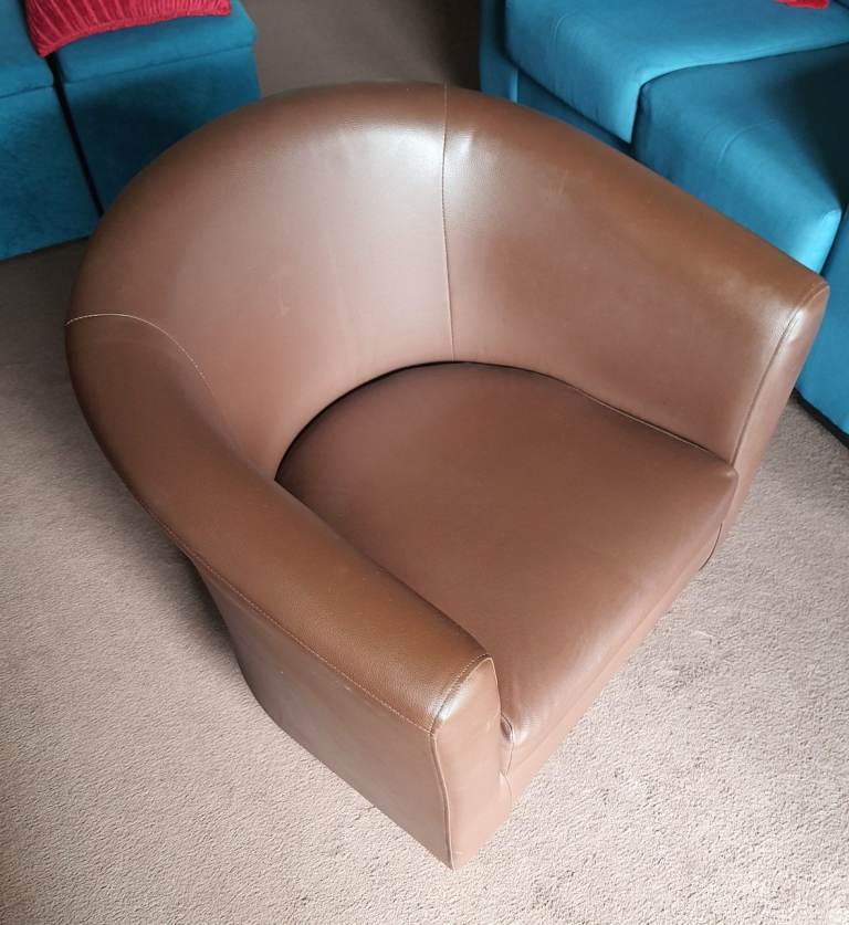 image for Brown Faux Leather Tub Chair - collection only