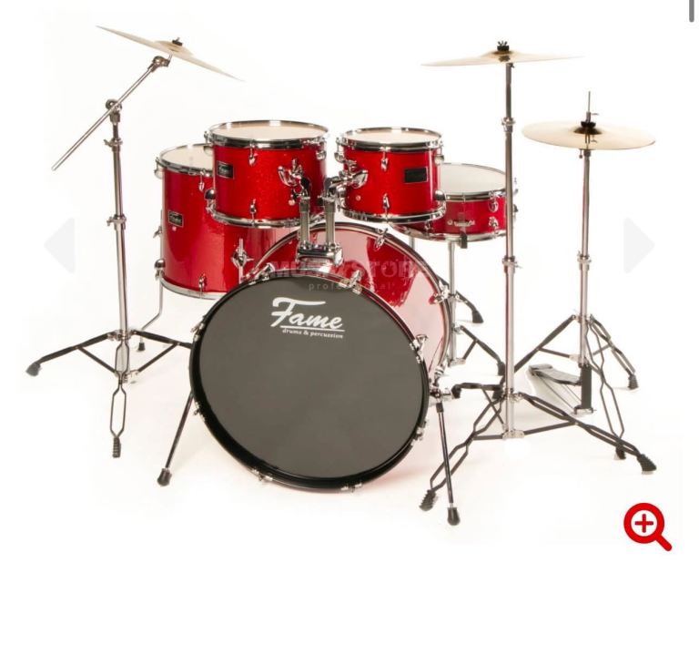 Fame 5-Piece Drum Kit – Red, Good Condition