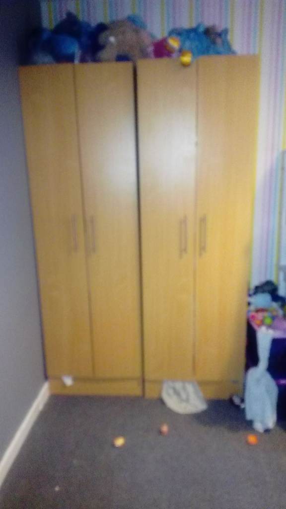 Three Single Wardrobes – Good Condition, Wooden Finish
