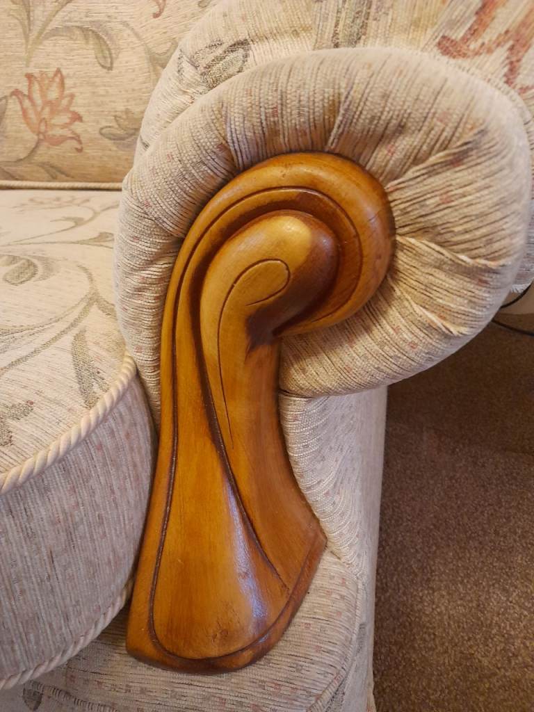 3 - seater  fabric sofa / wood detailing 