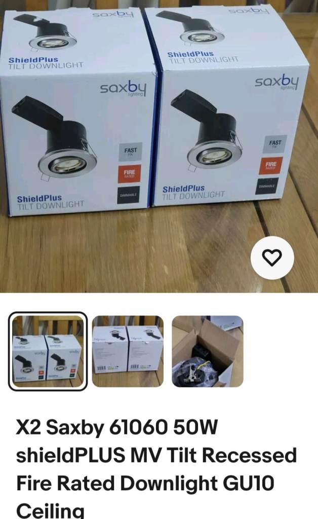X2 Saxby 61060 50W shieldPLUS MV Tilt Recessed Fire Rated Downlight GU10 Ceiling