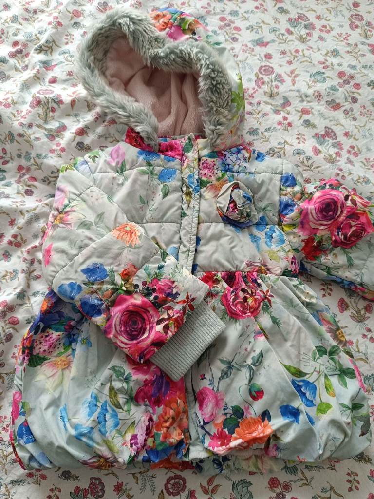 Monsoon Children's Padded Coat/Jacket – Floral, 12-18 Months, Great Condition