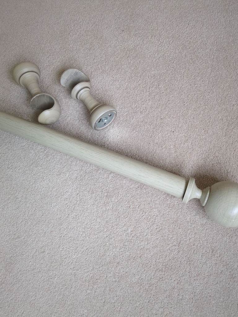 John Lewis beige/grey wooden curtain pole. 1.5m long, 35mm diameter. 