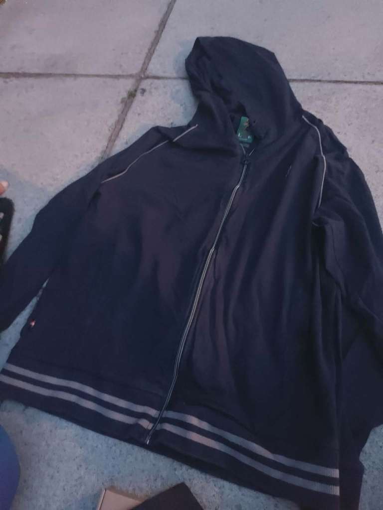 Luke Sport Navy Zip-Up Sweatshirt with Stripes – Good Condition