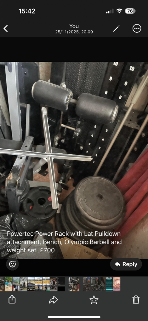 Fitness & Gym equipment: Powertec Power Rack with Lat Pulldown, Bench & Weight Set