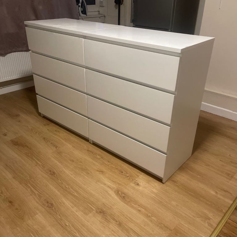 FREE DELIVERY IKEA MALM (2x) white chest of 4 drawers with glass top, in good condition.