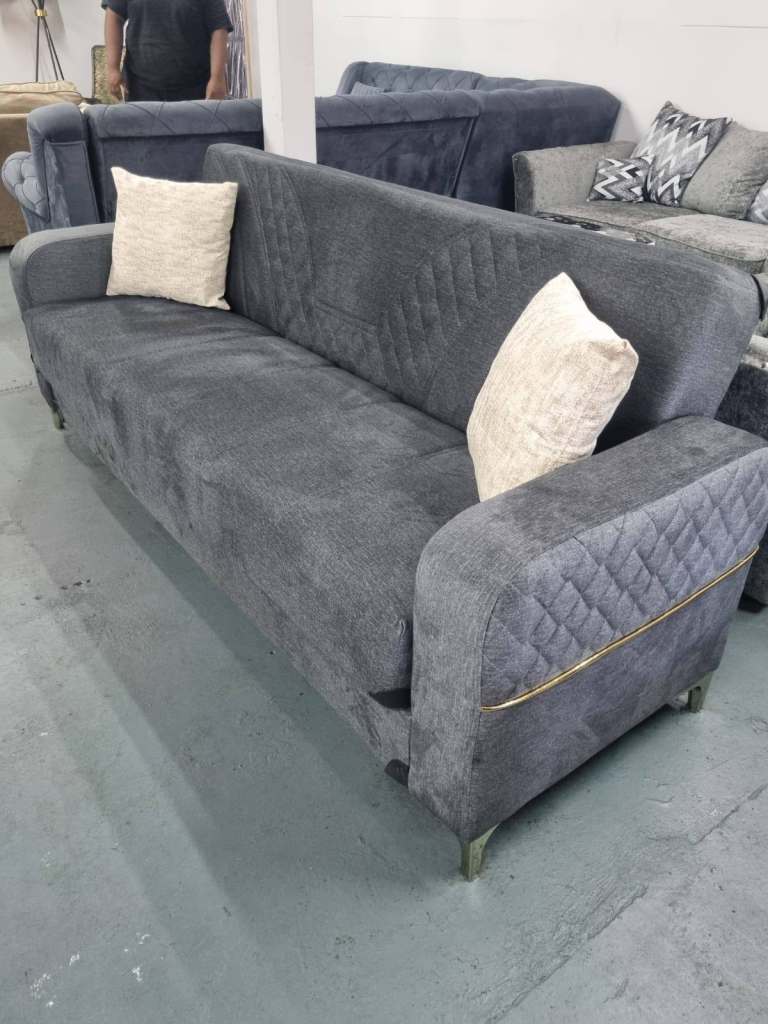 BRAND NEW TURKISH FABRIC 3 SEATER SOFA BED WITH STORAGE GREY SOFABED