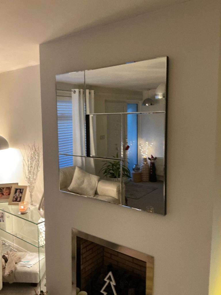 Large wall mirror 90cm x90 cm and mirrored wall clock 