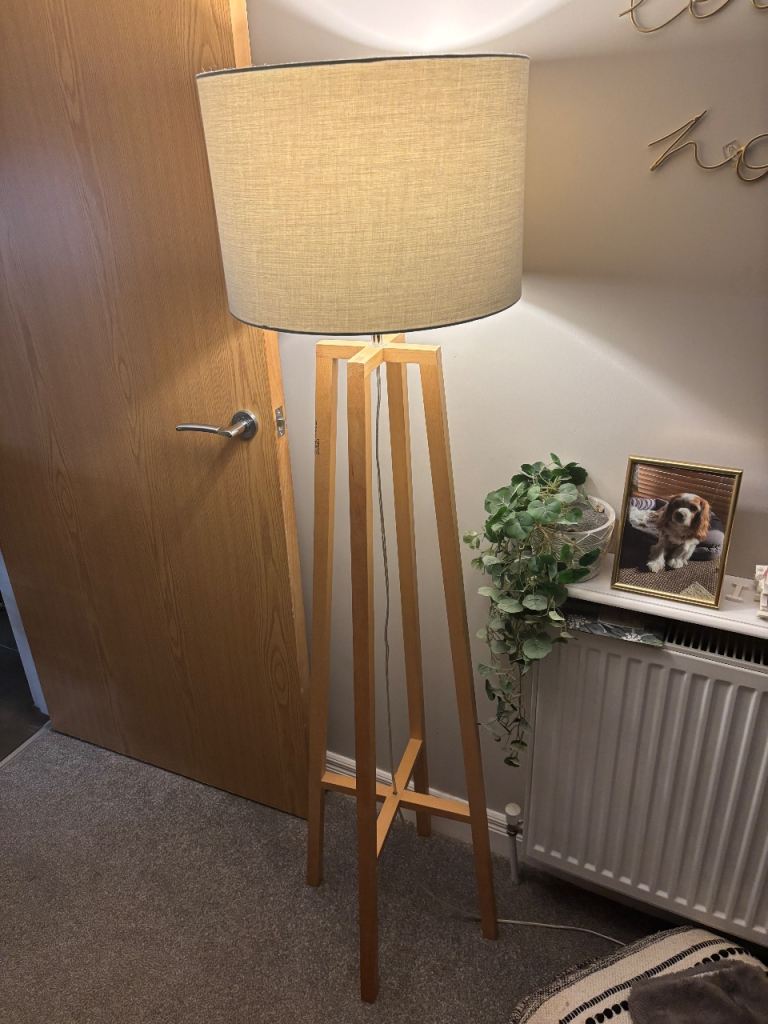 image for Tripod wood floor lamp with matching table lamp