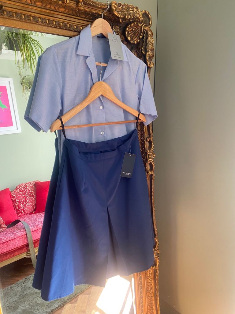 Stevenson Blue Girls Uniform Pleated Skirt and blouse  size 32.