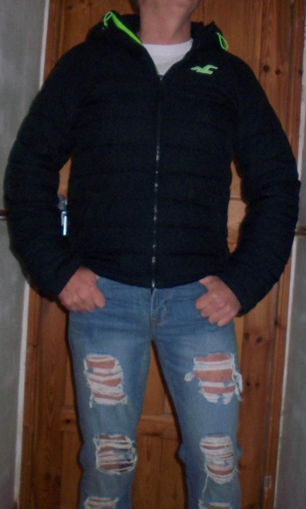 Mens Dark Blue/Green Hollister Bubble/Puffer/Bomber Hooded Winter Zipper/Coat Jacket Medium